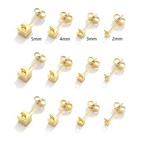 Stainless Steel Square Ear Stud Jewelry Accessories Titanium Steel Electroplated 18K Gold Plated Geometric Diy Ear Stud Piece