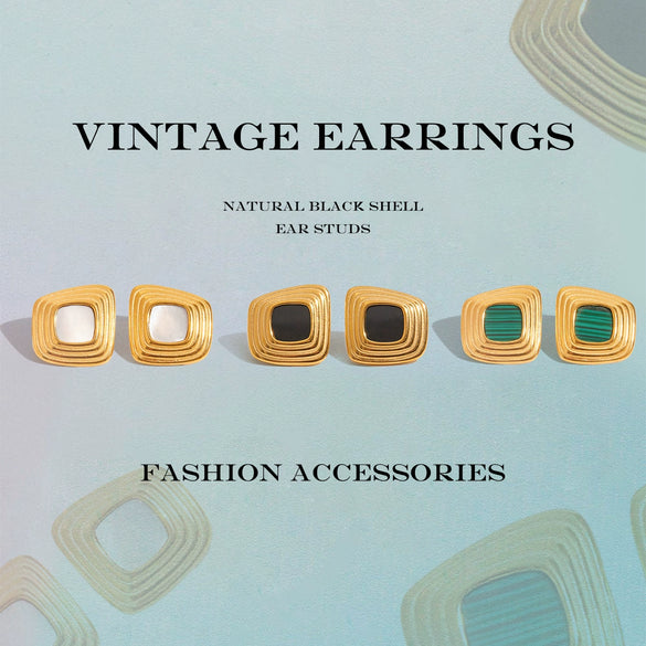 Stainless Steel Square Electroplated Earrings