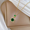 Stainless Steel Square Emerald Fashion Light Luxury Elegant Gorgeous Diamond Unisex Allmatch Clavicle Chain With Animal Zodiac Pattern