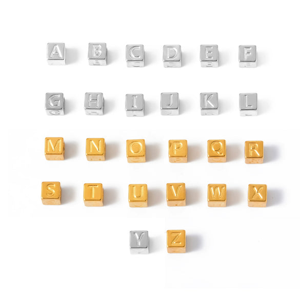 Stainless Steel Square Fashion Beaded Necklace Accessories With Threedimensional English Letters Perforated And Electroplating Process