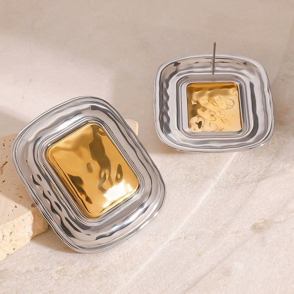 Stainless Steel Square Geometric Electroplated Women's Earrings