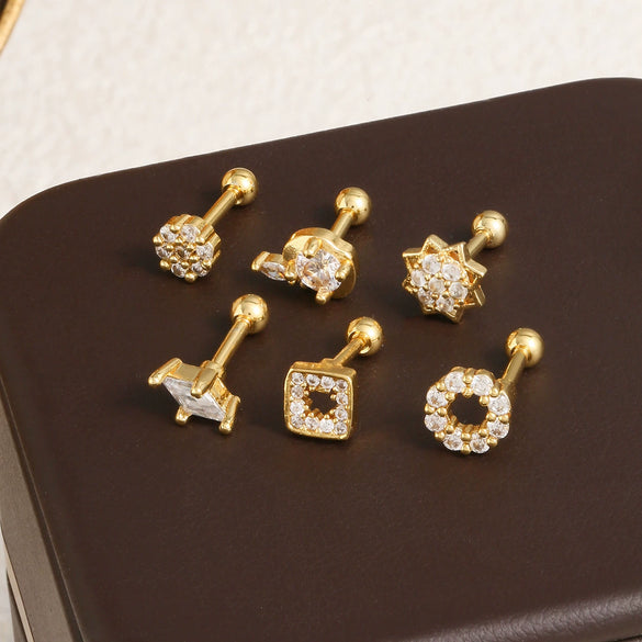 Stainless Steel Square Geometric Heart Shape Flower Electroplated Women's Earrings For Cartilage Piercing