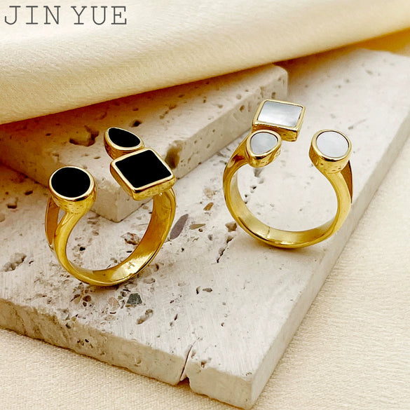 Stainless Steel Square Geometric Multishape French Retro Electroplated Ring
