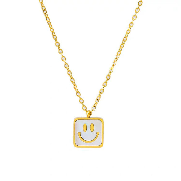 Stainless Steel Square Geometric Smiley Face Necklace With Electroplating For Women