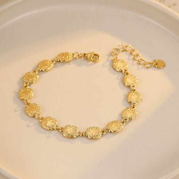 Stainless Steel Square Hammered Gold Electroplated Women's Bracelet
