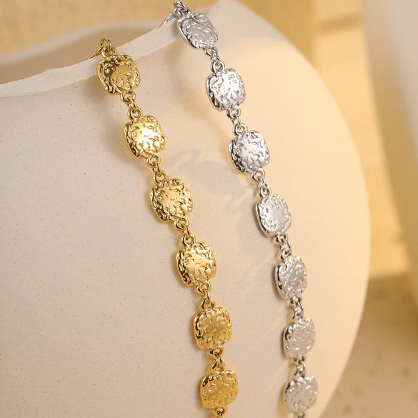 Stainless Steel Square Hammered Gold Electroplated Women's Bracelet