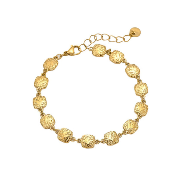 Stainless Steel Square Hammered Gold Electroplated Women's Bracelet