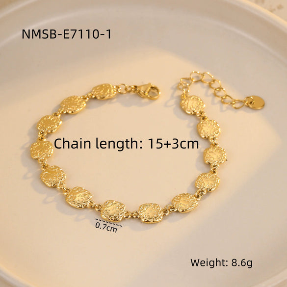 Stainless Steel Square Hammered Gold Electroplated Women's Bracelet