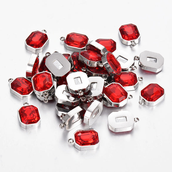 Stainless Steel Square Pendant Necklace And Diy Earrings Accessories With Sapphire Blue Glass Crystal Electroplating