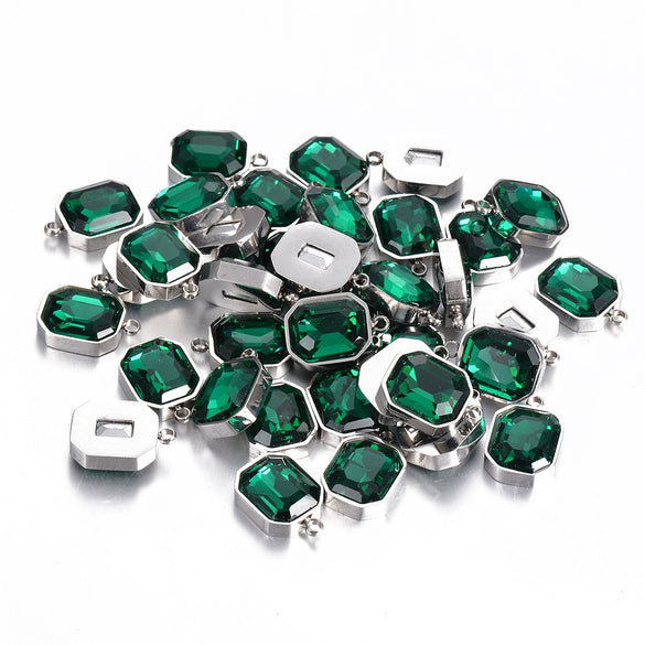 Stainless Steel Square Pendant Necklace And Diy Earrings Accessories With Sapphire Blue Glass Crystal Electroplating