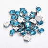 Stainless Steel Square Pendant Necklace And Diy Earrings Accessories With Sapphire Blue Glass Crystal Electroplating