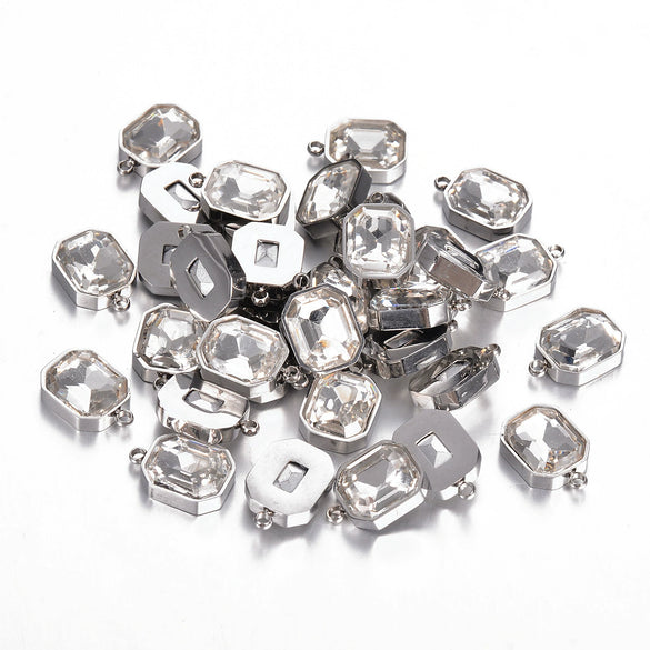 Stainless Steel Square Pendant Necklace And Diy Earrings Accessories With Sapphire Blue Glass Crystal Electroplating