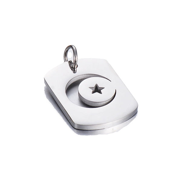 Stainless Steel Square Pendant With Peace Symbol Disc Compass Star Moon Hollow Design Electroplated