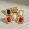 Stainless Steel Square Round Black Agate Earrings With Geometric Design And Electroplating