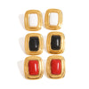 Stainless Steel Square Round Black Agate Earrings With Geometric Design And Electroplating