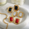 Stainless Steel Square Round Black Agate Earrings With Geometric Design And Electroplating