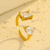Stainless Steel Square Water Drop Zircon Open Nonfading Ring Jewelry For Women With Electroplating