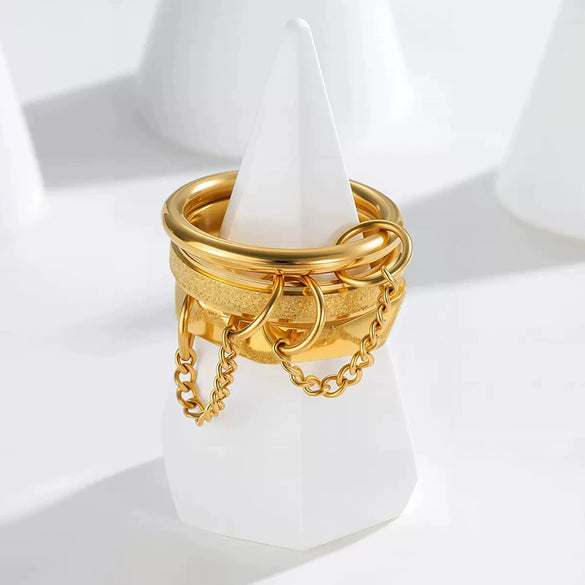 Stainless Steel Stacking Men's Rings Ins Punk Style Geometric Electroplated