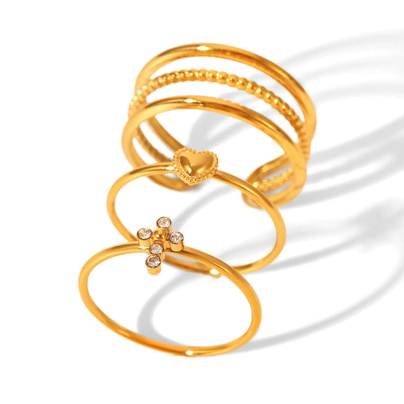 Stainless Steel Stacking Rings Ins Style Geometric Heart Shape Electroplating Women's Hand Accessories
