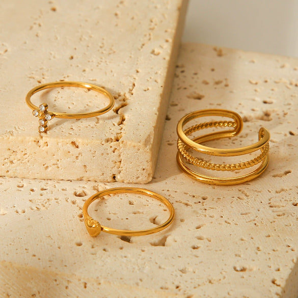 Stainless Steel Stacking Rings Ins Style Geometric Heart Shape Electroplating Women's Hand Accessories