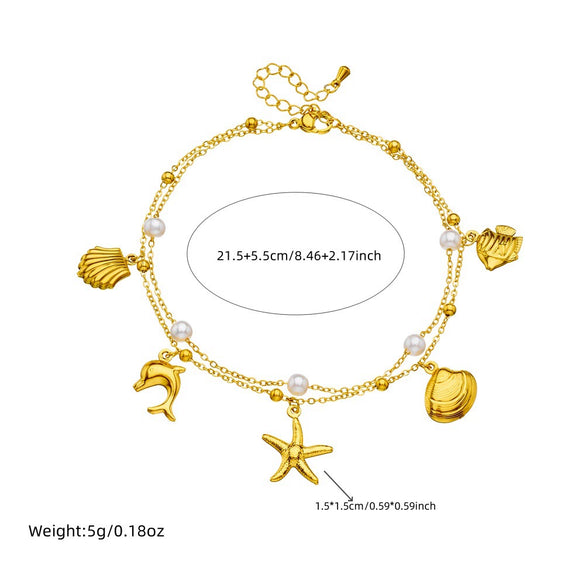 Stainless Steel Stacking Style Women's Anklet With Shell Starfish Tropical Fish Pendant And Animal Zodiac Pattern