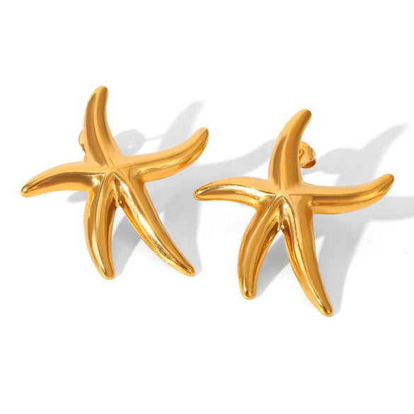 Stainless Steel Star Geometric Style Electroplated Earrings