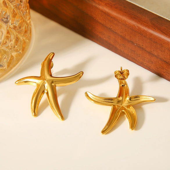Stainless Steel Star Geometric Style Electroplated Earrings