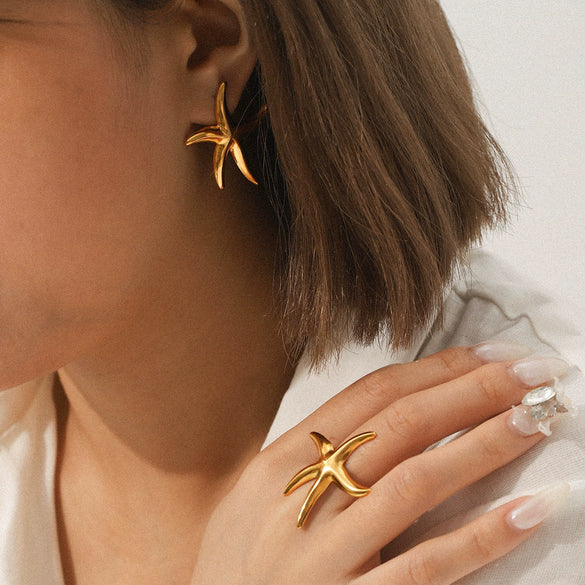 Stainless Steel Star Geometric Style Electroplated Earrings