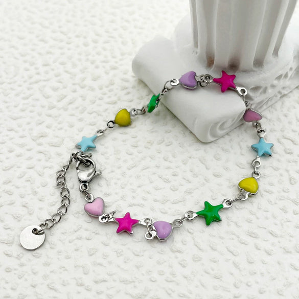 Stainless Steel Star Heart Shaped Colorful Painted Dopamine Women's Bracelet