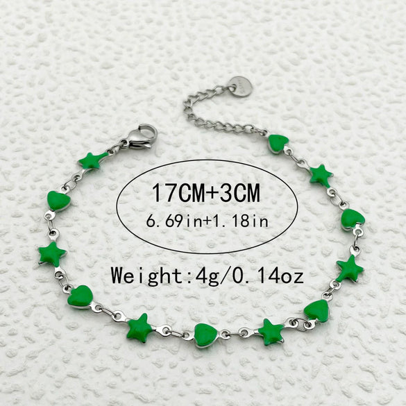 Stainless Steel Star Heart Shaped Colorful Painted Dopamine Women's Bracelet