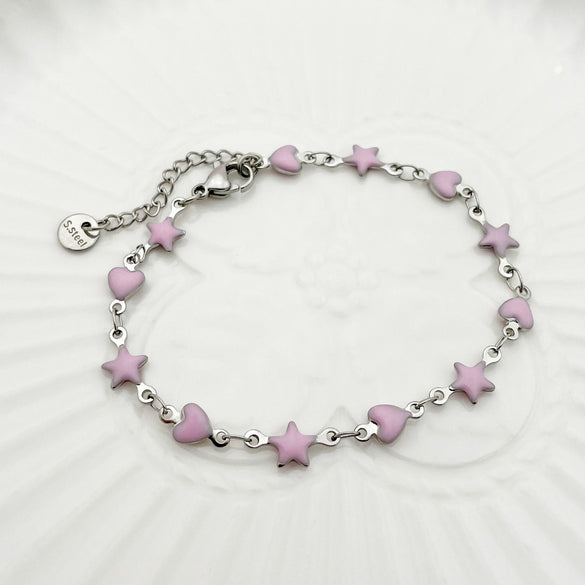 Stainless Steel Star Heart Shaped Colorful Painted Dopamine Women's Bracelet