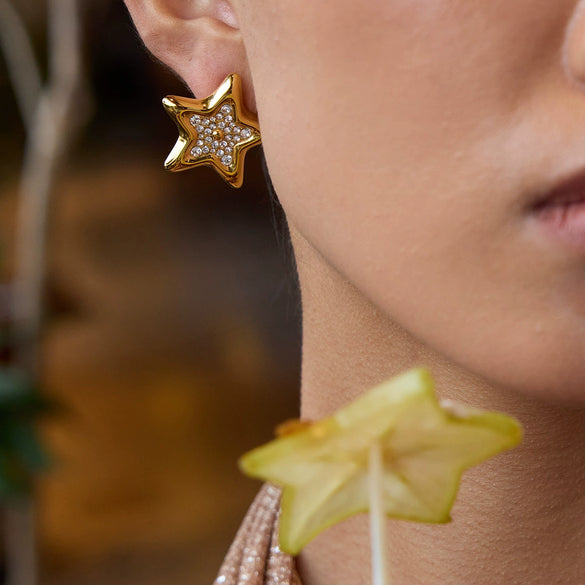 Stainless Steel Star Pattern Electroplated Earrings For Women