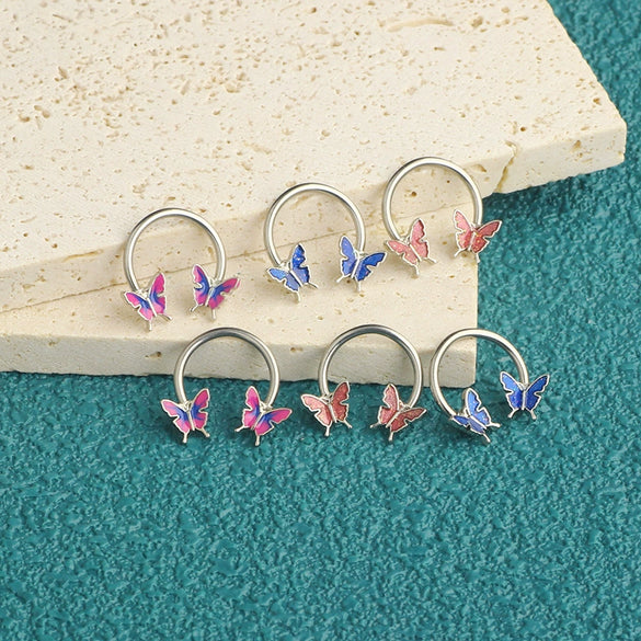 Stainless Steel Star Pattern Electroplated Nose Ring Ear Bone Ring Piercing Horseshoe Ring