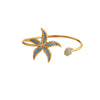 Stainless Steel Starfish And Shell Open Bangle With Pearl And Zircon Accents Adjustable Jewelry Bracelet For Women