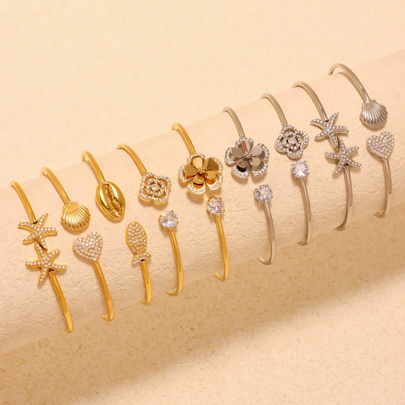 Stainless Steel Starfish Flower Shell Opening Fine Circle Bracelet With Electroplating Design