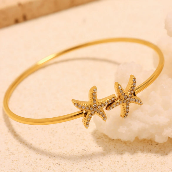 Stainless Steel Starfish Flower Shell Opening Fine Circle Bracelet With Electroplating Design