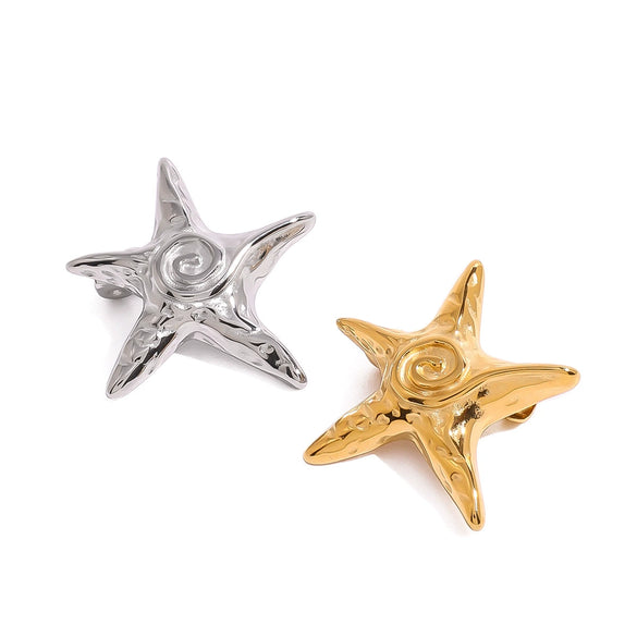 Stainless Steel Starfish Hammer Pattern Ocean Style Brooch With Electroplating For Women