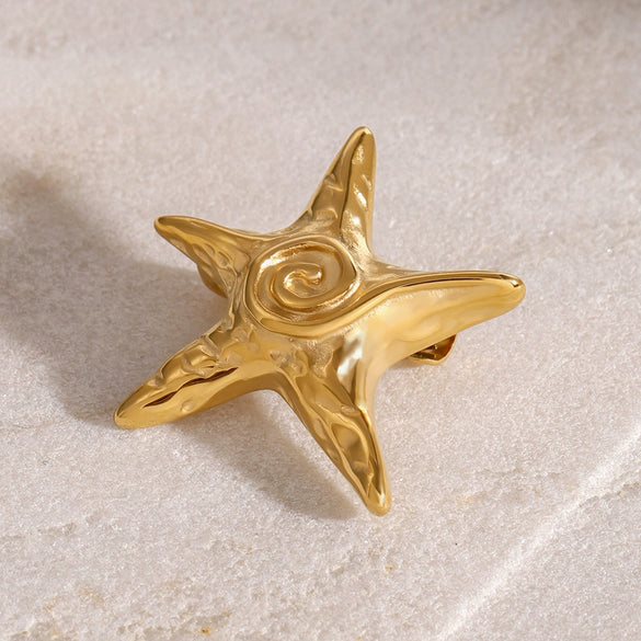 Stainless Steel Starfish Hammer Pattern Ocean Style Brooch With Electroplating For Women