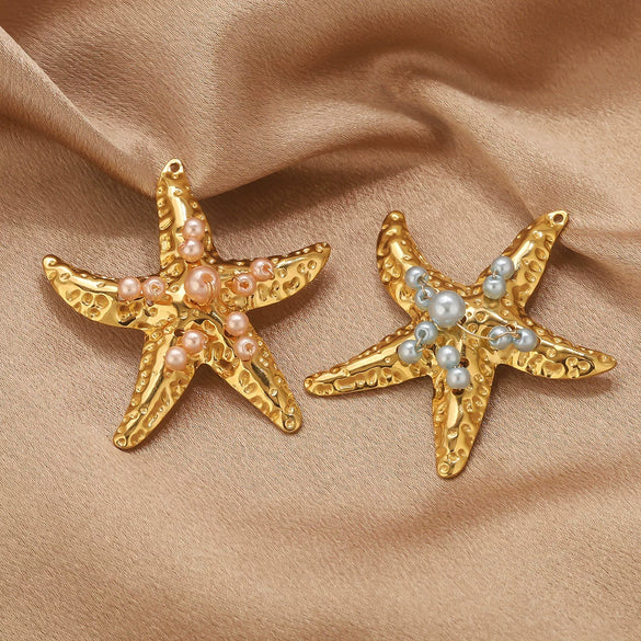Stainless Steel Starfish Inlaid Pearl Electroplated Handmade Accessories