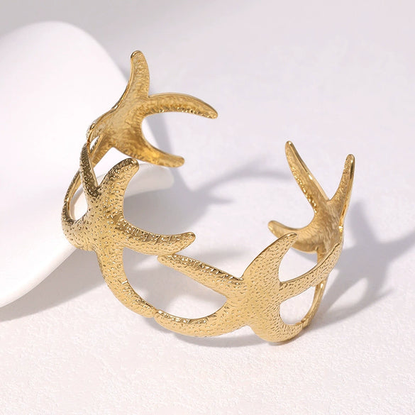 Stainless Steel Starfish Open Bracelet For Women Goldplated Electroplated Simple Animal Style Highend Jewelry