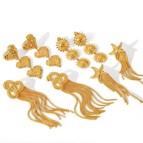 Stainless Steel Starfish Tassel And Heart Geometric Pattern Electroplated Women's Earrings