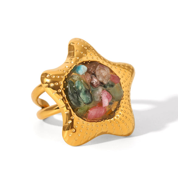 Stainless Steel Starshaped Geometric Animal Style Electroplated Women's Ring