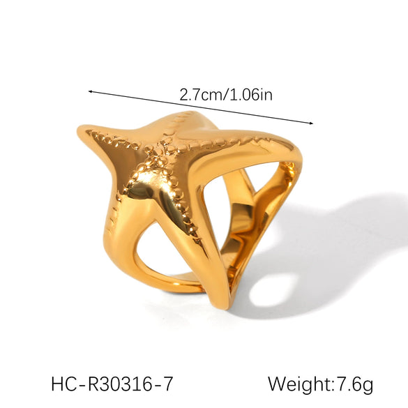 Stainless Steel Starshaped Geometric Animal Style Electroplated Women's Ring