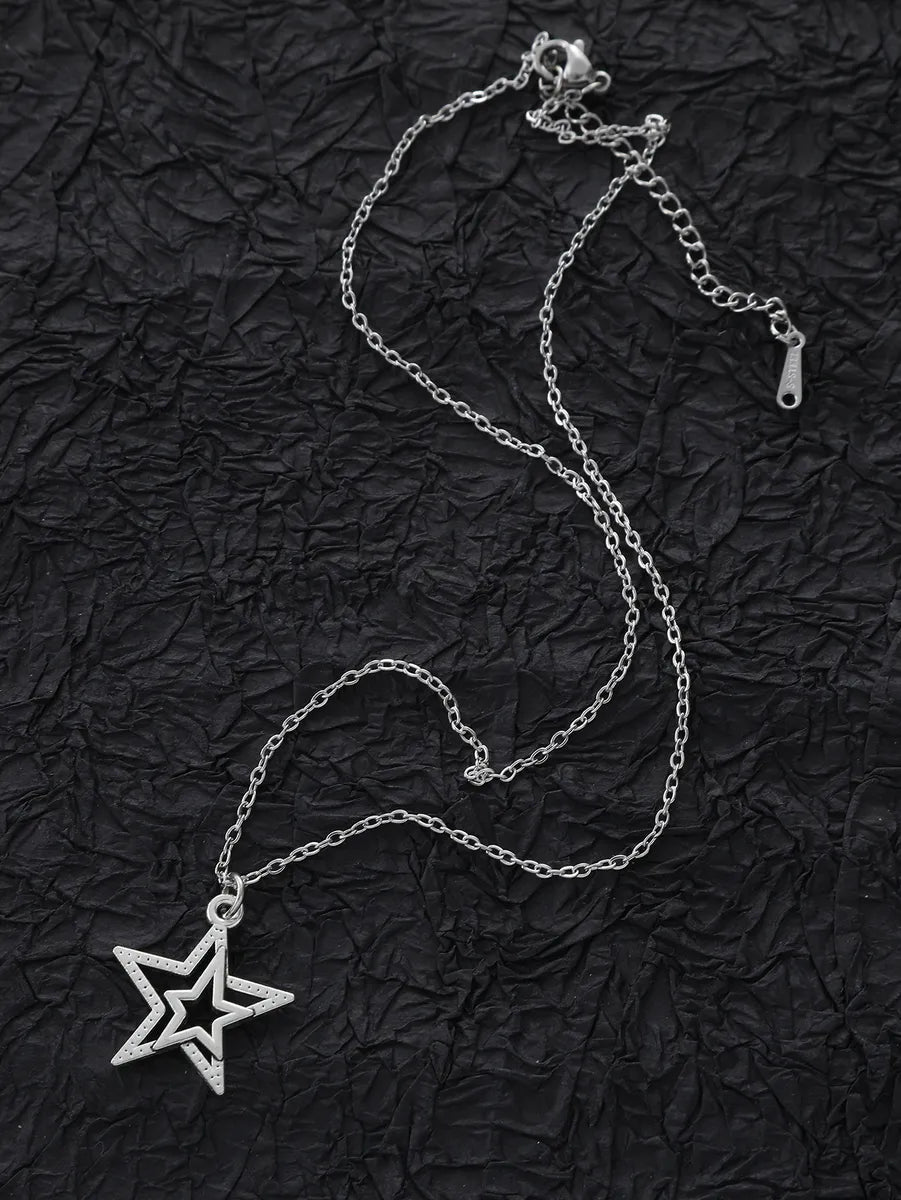 Stainless Steel Steel Simple Style Star Stamping Layered Pendant Necklace