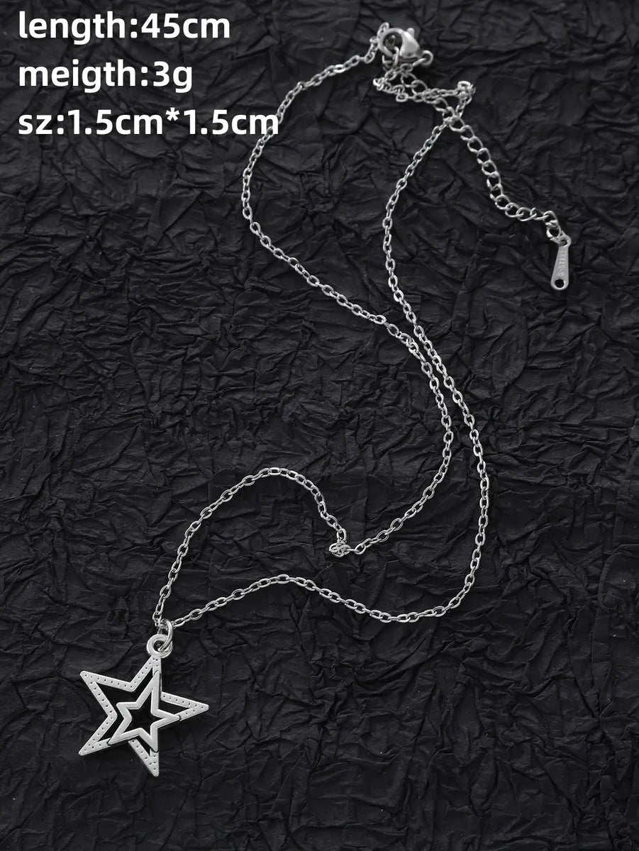 Stainless Steel Steel Simple Style Star Stamping Layered Pendant Necklace