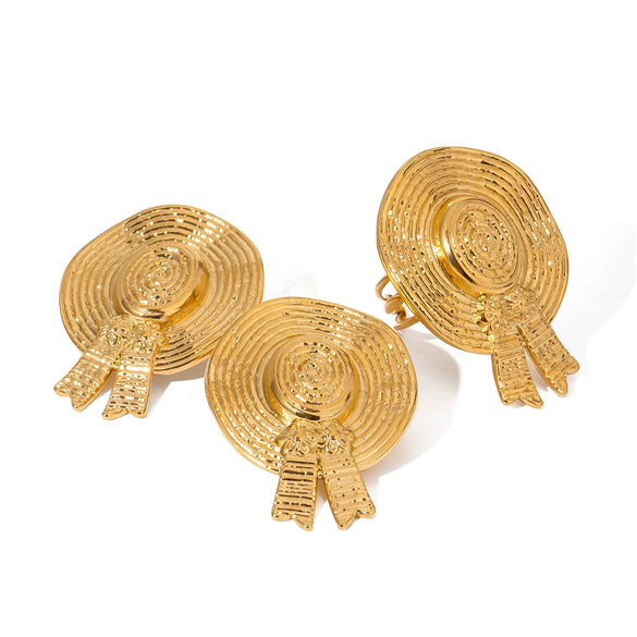 Stainless Steel Straw Hat Earrings Minimalist Geometric Electroplated Women's Jewelry