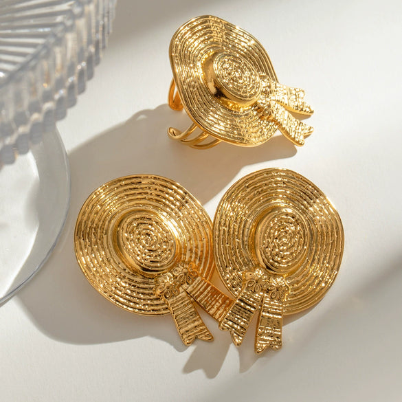 Stainless Steel Straw Hat Earrings Minimalist Geometric Electroplated Women's Jewelry