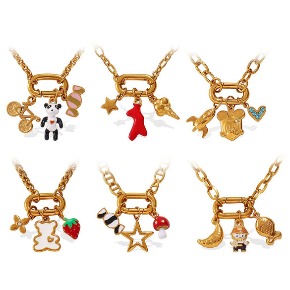 316L Stainless Steel Strawberry Mushroom Fashion Multielement Necklace For Women With Electroplating