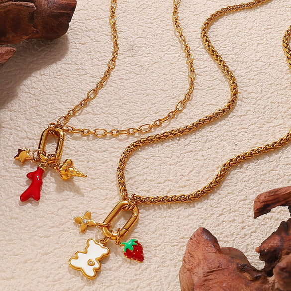 316L Stainless Steel Strawberry Mushroom Fashion Multielement Necklace For Women With Electroplating