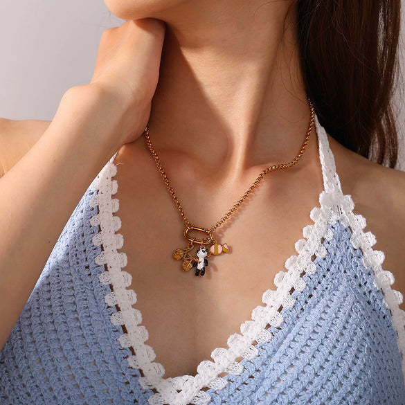 316L Stainless Steel Strawberry Mushroom Fashion Multielement Necklace For Women With Electroplating